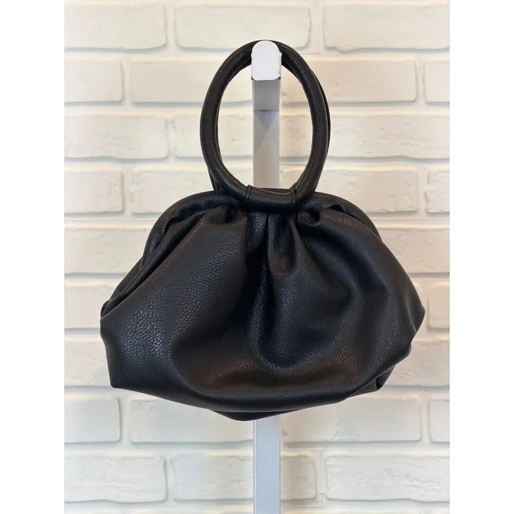Black Pebbled Leather Frame Handbag